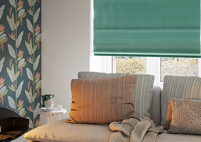 Akoya Faux Silk, Lustre Emerald Green - Motorised Roman Blind - Image 5